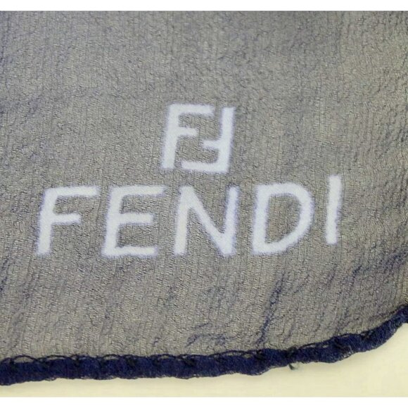 FENDI Women’s Navy Floral Logo Hydrangea Silk Scarf Authentic - Picture 6 of 8